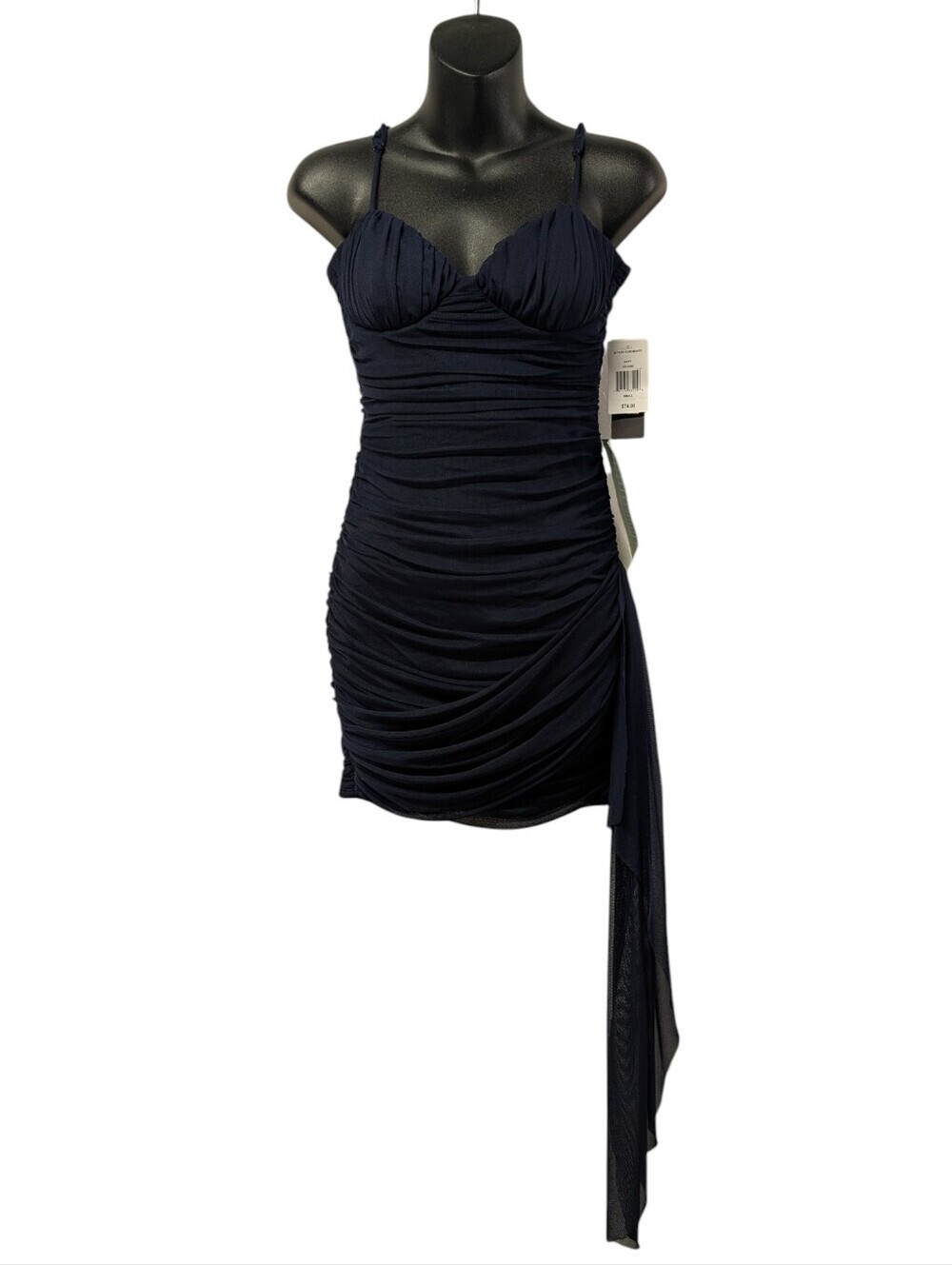 City Triangles Women's Navy Ruched Mesh Mini Dress Size S Cocktail Party NWT